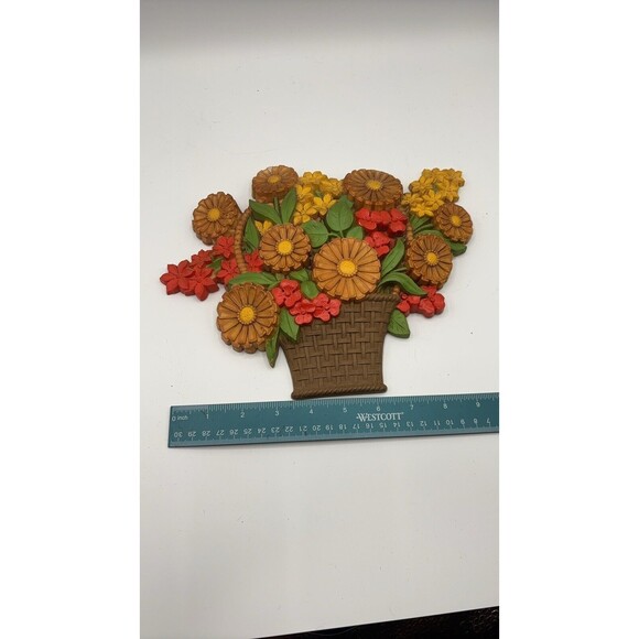 Vintage Pair Syroco Retro Flower Power Basket Wall Plaques 1975 Made in USA - Picture 1 of 8